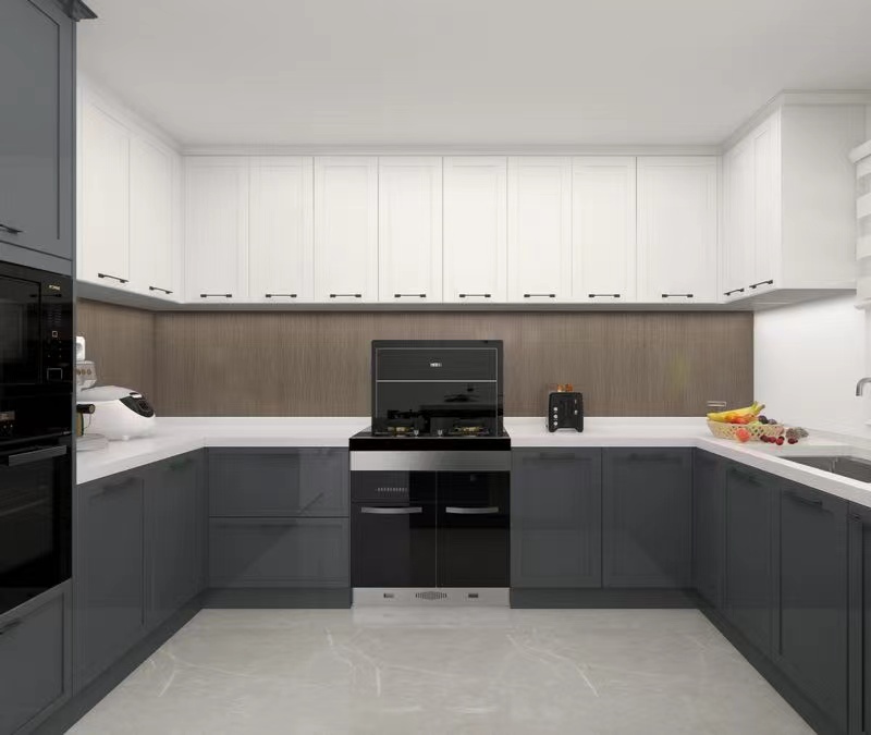 Design de armário personalizado em forma de U, o layout da cozinha é prático e bonito
